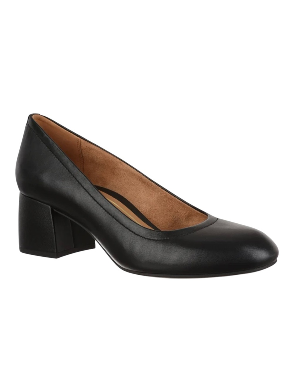 Vionic Carmel Pumps Black Leather Rounded Toe Block Heel Pumps Size 11